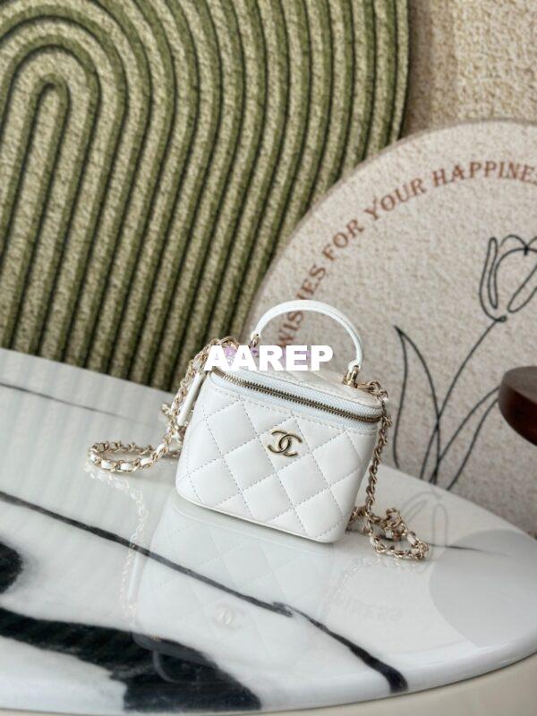 Replica Chanel New SLG Lambskin Small Vanity With Chain and Top Handle Bag AP2198 White 3