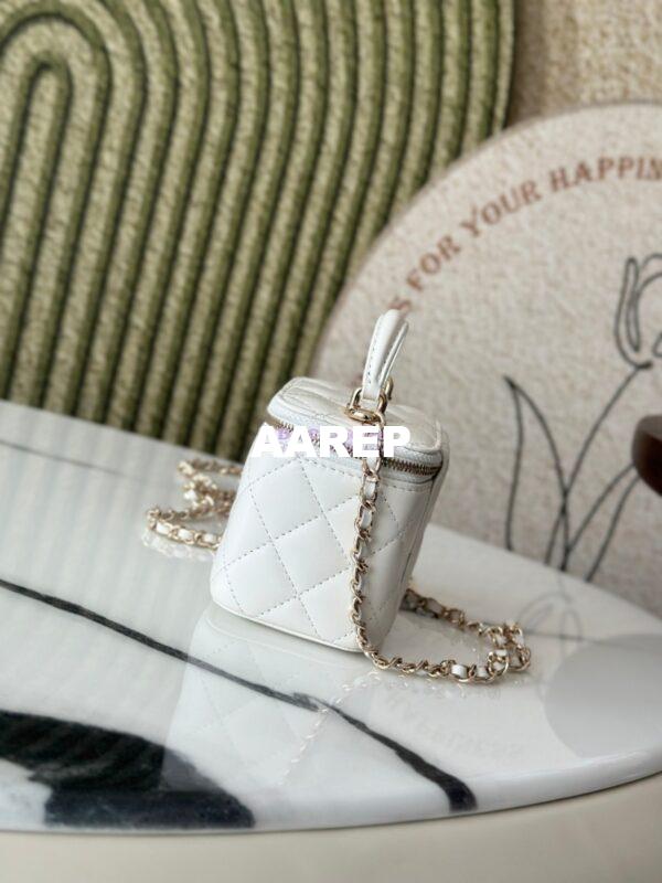 Replica Chanel New SLG Lambskin Small Vanity With Chain and Top Handle Bag AP2198 White 5
