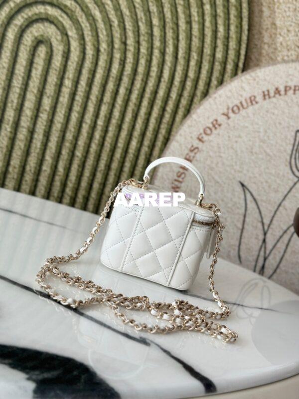 Replica Chanel New SLG Lambskin Small Vanity With Chain and Top Handle Bag AP2198 White 9