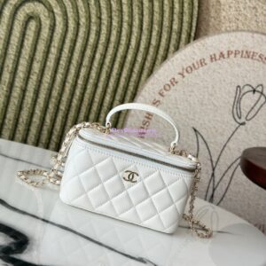 Replica Chanel New Lambskin Vanity With Chain and Top Handle AP2199 White 2