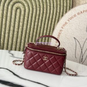 Replica Chanel New Lambskin Vanity With Chain and Top Handle AP2199 Wine 2