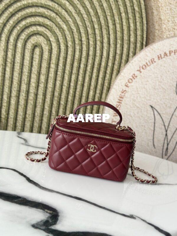 Replica Chanel New Lambskin Vanity With Chain and Top Handle AP2199 Wine 4
