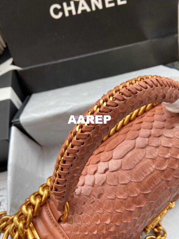Replica Chanel Python Boy Bag with Handle Ocre 3