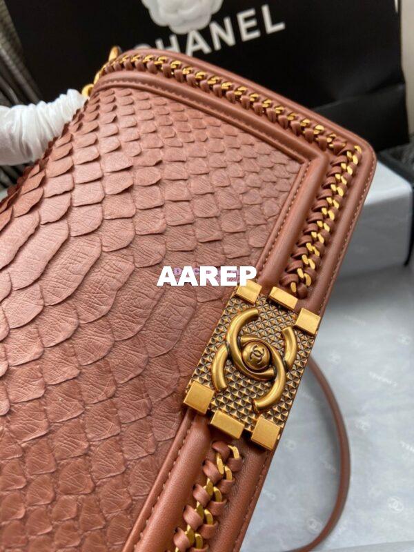 Replica Chanel Python Boy Bag with Handle Ocre 4