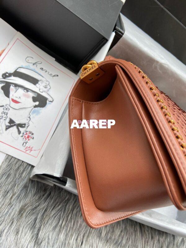 Replica Chanel Python Boy Bag with Handle Ocre 5