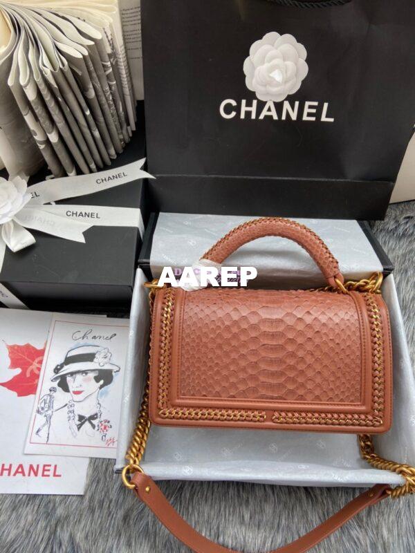 Replica Chanel Python Boy Bag with Handle Ocre 7