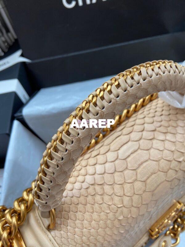 Replica Chanel Python Boy Bag with Handle Beige 3