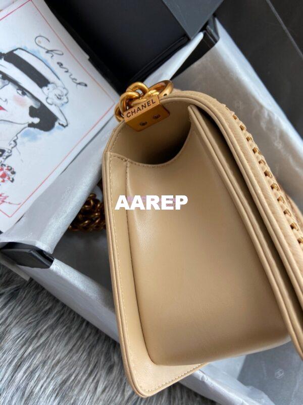 Replica Chanel Python Boy Bag with Handle Beige 4