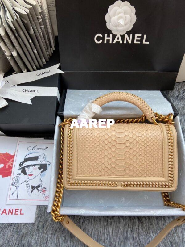 Replica Chanel Python Boy Bag with Handle Beige 6