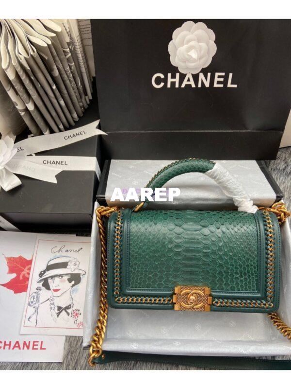 Replica Chanel Python Boy Bag with Handle Green