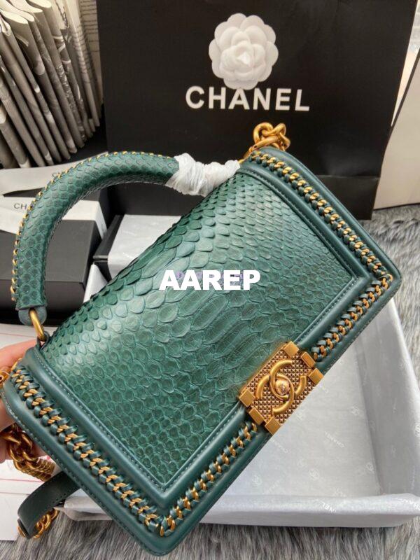 Replica Chanel Python Boy Bag with Handle Green 2