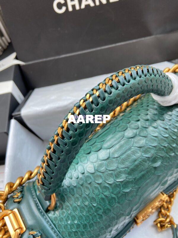 Replica Chanel Python Boy Bag with Handle Green 3