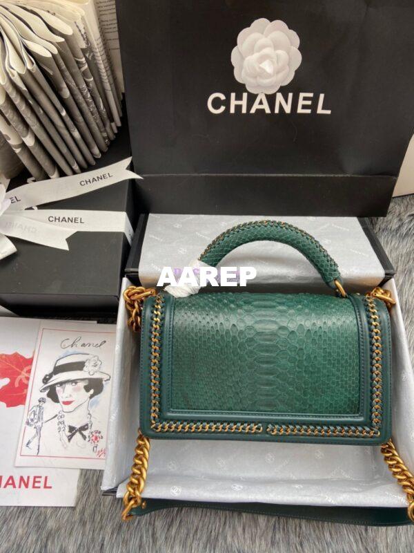 Replica Chanel Python Boy Bag with Handle Green 9