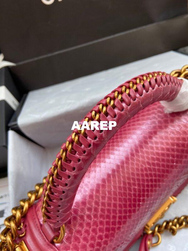 Replica Chanel Python Boy Bag with Handle Strawberry Pink 5