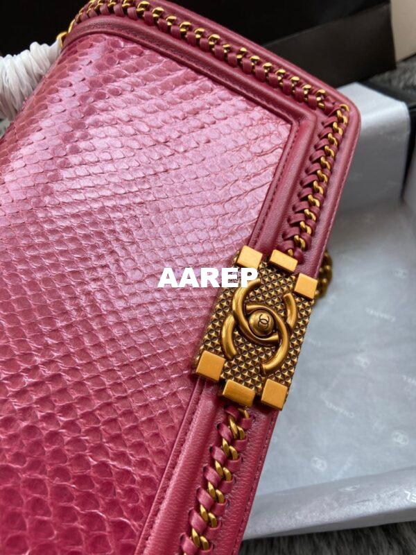 Replica Chanel Python Boy Bag with Handle Strawberry Pink 6