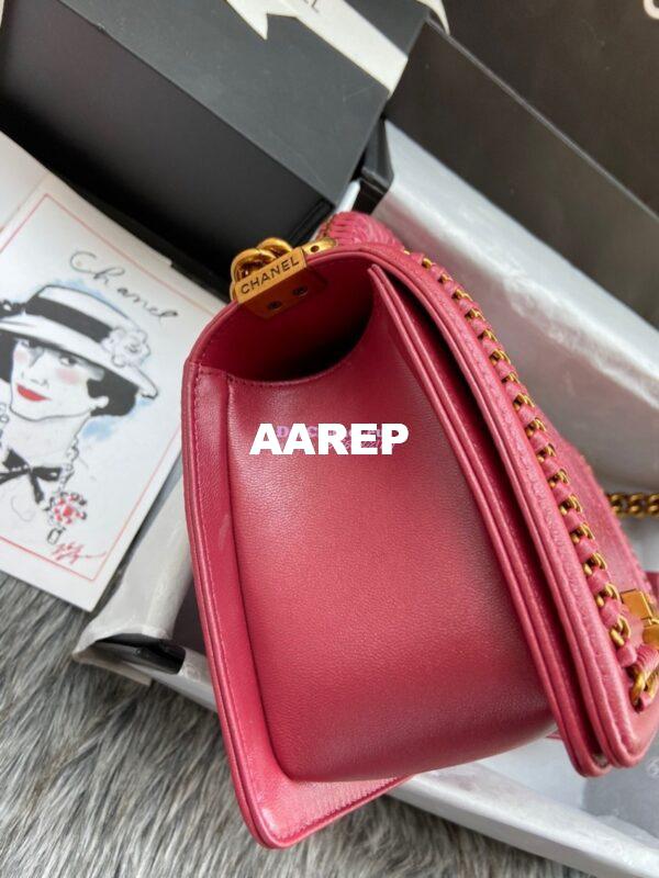 Replica Chanel Python Boy Bag with Handle Strawberry Pink 7