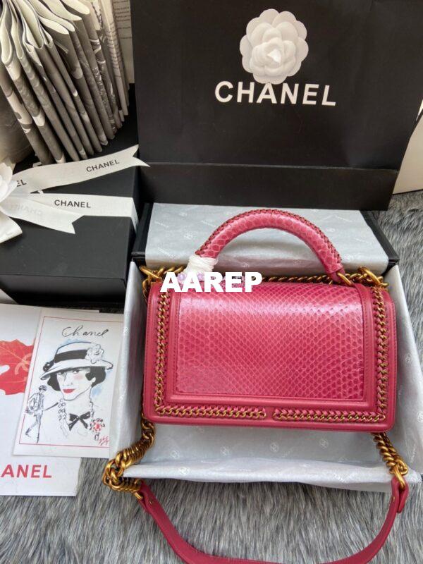 Replica Chanel Python Boy Bag with Handle Strawberry Pink 9
