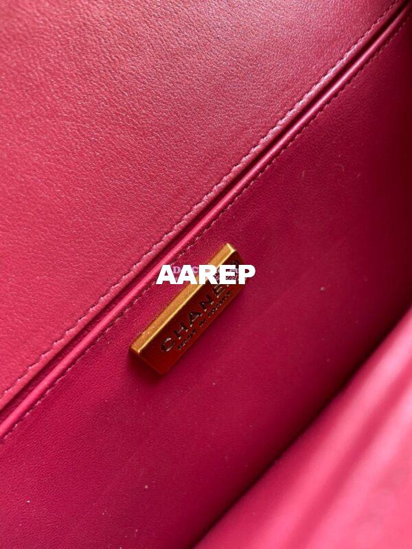 Replica Chanel Python Boy Bag with Handle Strawberry Pink 11