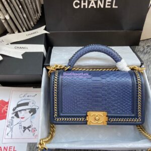 Replica Chanel Python Boy Bag with Handle Blue