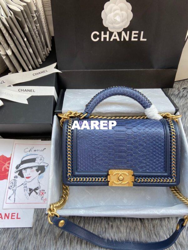 Replica Chanel Python Boy Bag with Handle Blue 3