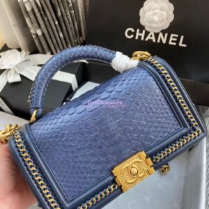 Replica Chanel Python Boy Bag with Handle Blue 2