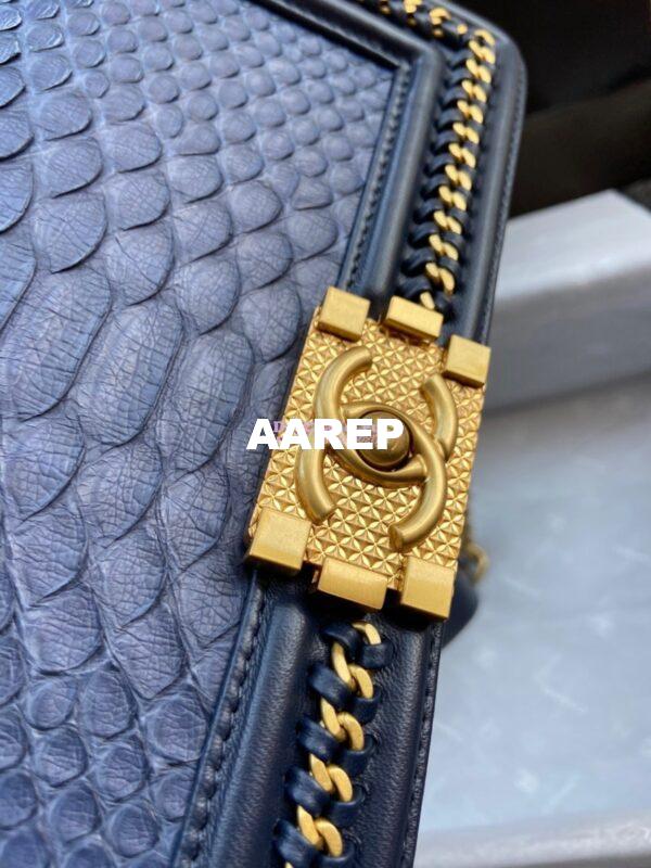 Replica Chanel Python Boy Bag with Handle Blue 6