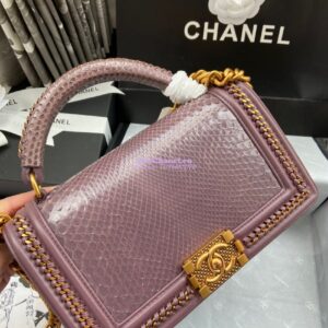 Replica Chanel Python Boy Bag with Handle Purplish Pink 2