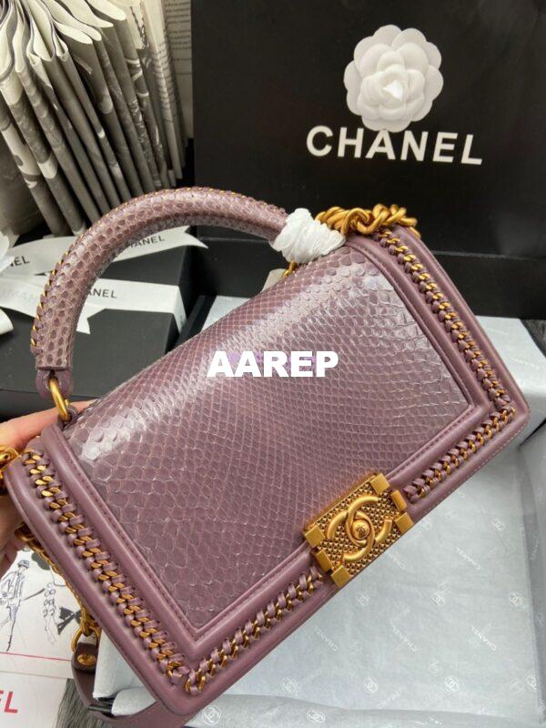 Replica Chanel Python Boy Bag with Handle Purplish Pink 4