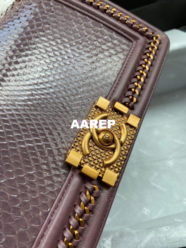 Replica Chanel Python Boy Bag with Handle Purplish Pink 5