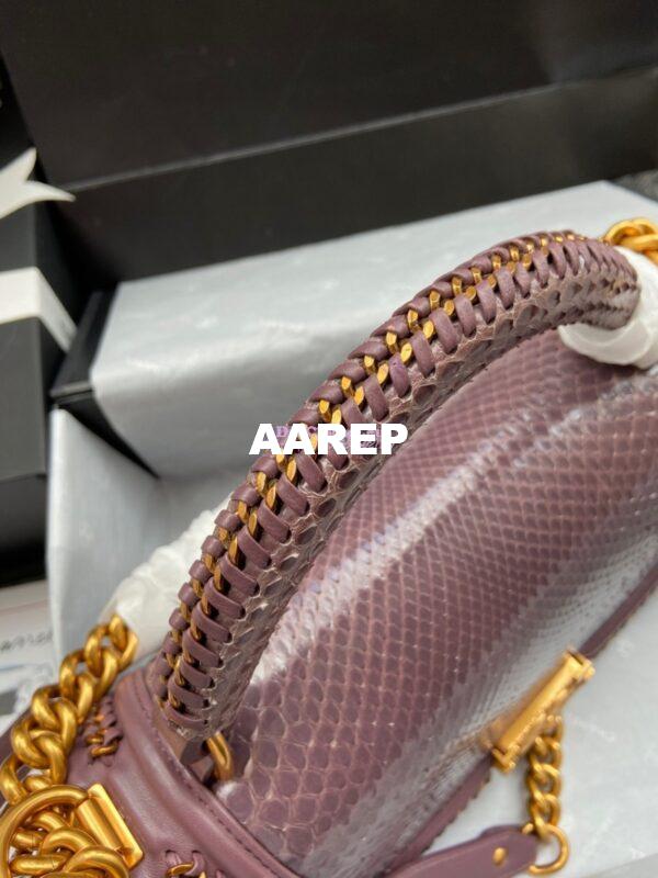 Replica Chanel Python Boy Bag with Handle Purplish Pink 6