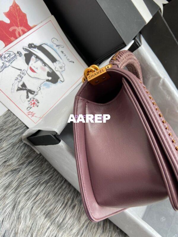 Replica Chanel Python Boy Bag with Handle Purplish Pink 7