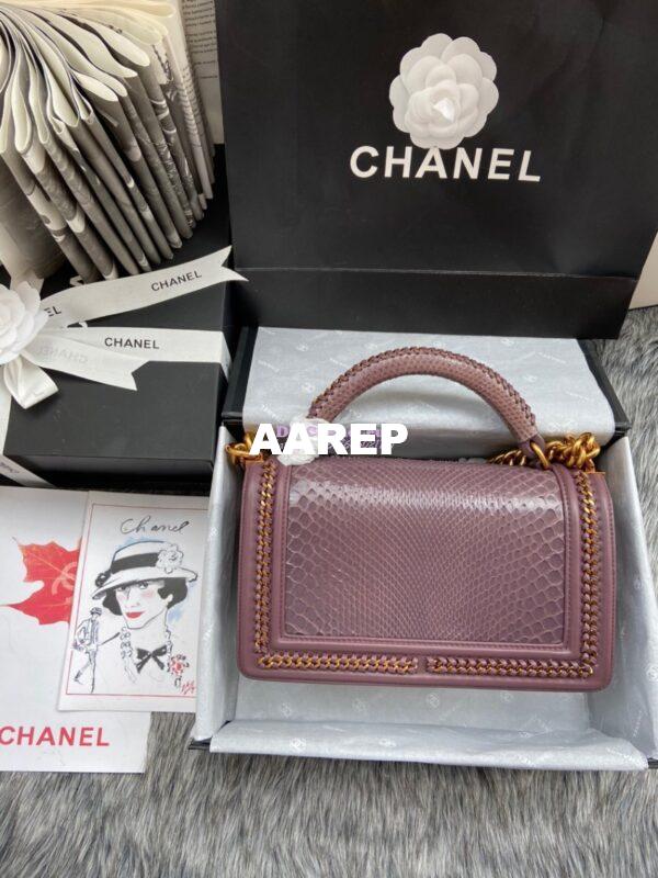 Replica Chanel Python Boy Bag with Handle Purplish Pink 9