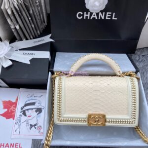 Replica Chanel Python Boy Bag with Handle White