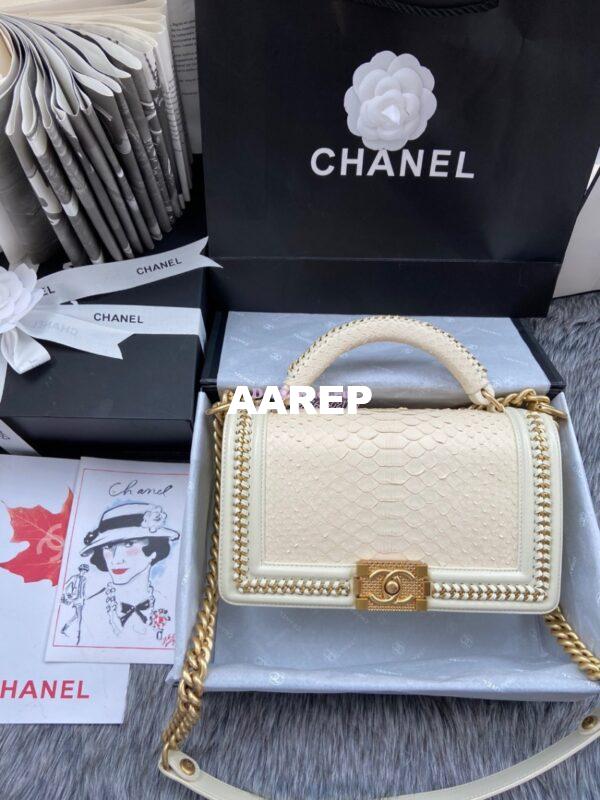 Replica Chanel Python Boy Bag with Handle White