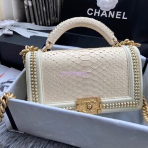 Replica Chanel Python Boy Bag with Handle White 2