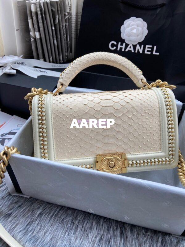 Replica Chanel Python Boy Bag with Handle White 2