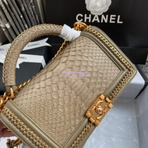 Replica Chanel Python Boy Bag with Handle Camel 2