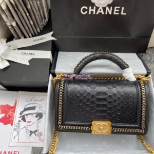 Replica Chanel Python Boy Bag with Handle Black