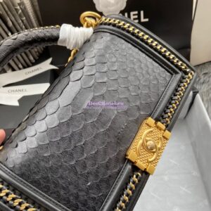 Replica Chanel Python Boy Bag with Handle Black 2