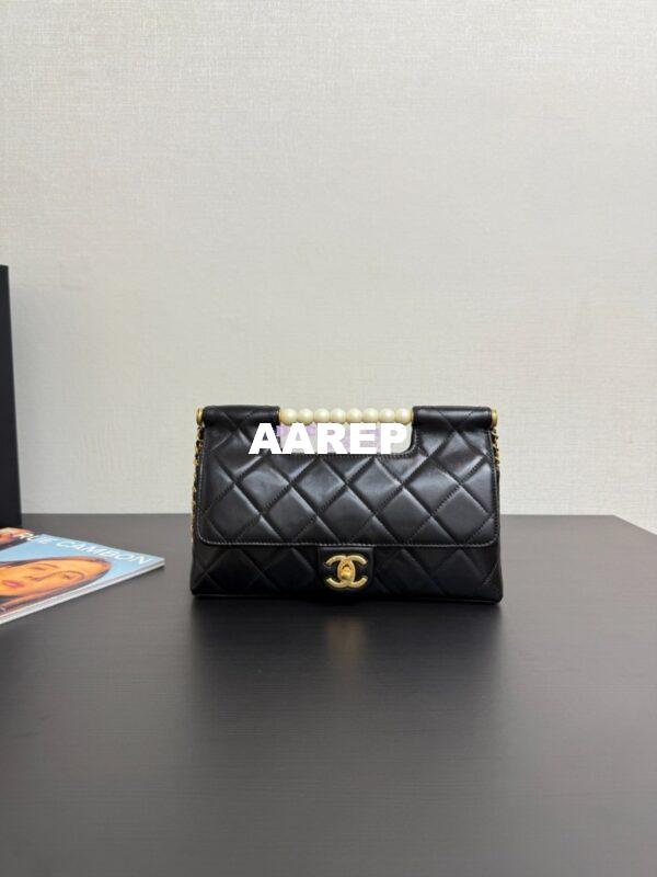 Replica Chanel 25P Pearl Handle Flap Bag in Lambskin AS5390 Black Limited Edition 3