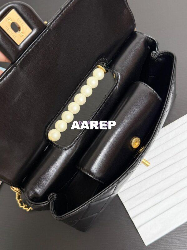 Replica Chanel 25P Pearl Handle Flap Bag in Lambskin AS5390 Black Limited Edition 9