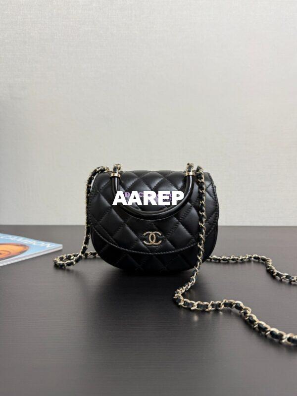 Replica Chanel 25P Enamel Handle Mini Half-Moon Bag in Shiny Lambskin AP4410 Black
