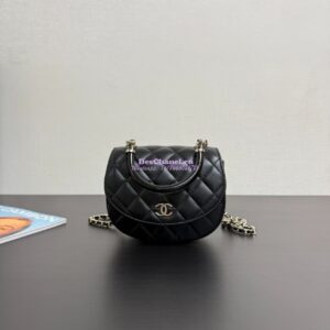 Replica Chanel 25P Enamel Handle Mini Half-Moon Bag in Shiny Lambskin AP4410 Black 2