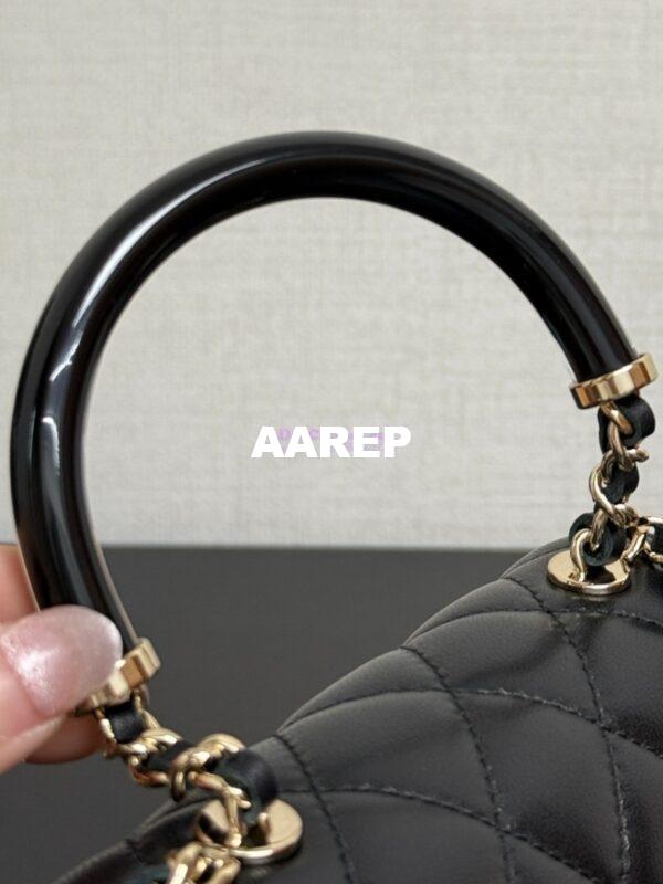 Replica Chanel 25P Enamel Handle Mini Half-Moon Bag in Shiny Lambskin AP4410 Black 3