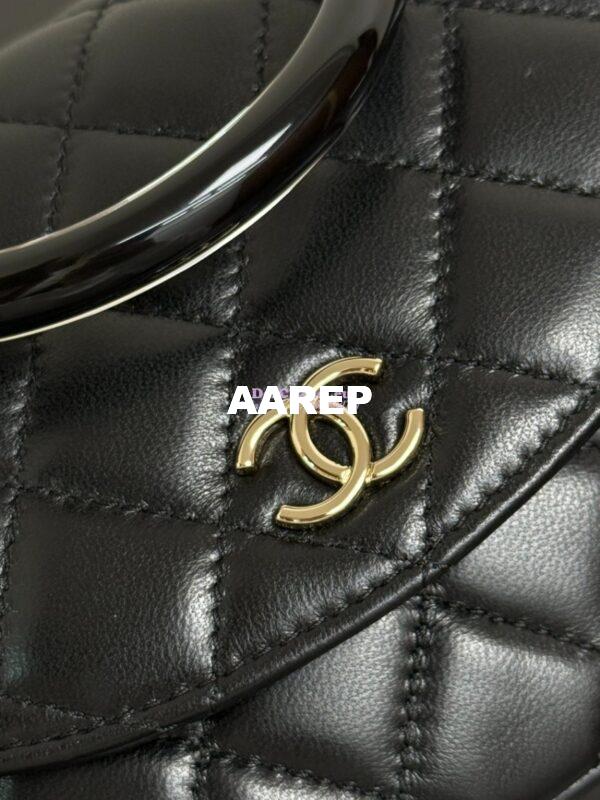 Replica Chanel 25P Enamel Handle Mini Half-Moon Bag in Shiny Lambskin AP4410 Black 4