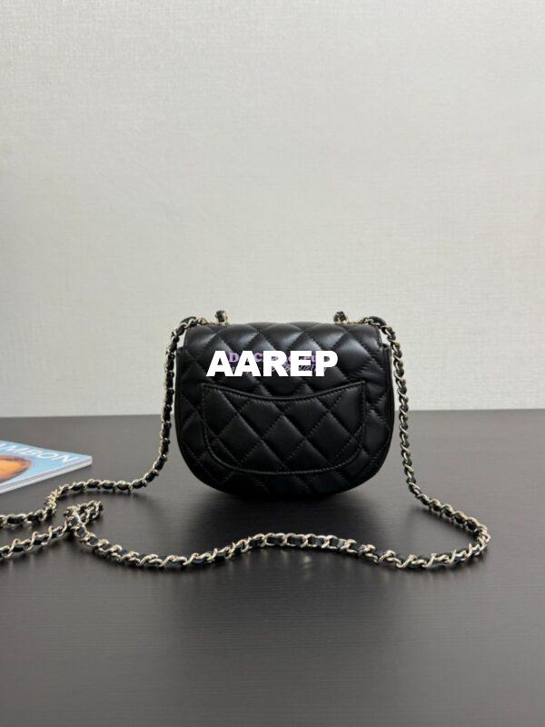 Replica Chanel 25P Enamel Handle Mini Half-Moon Bag in Shiny Lambskin AP4410 Black 6