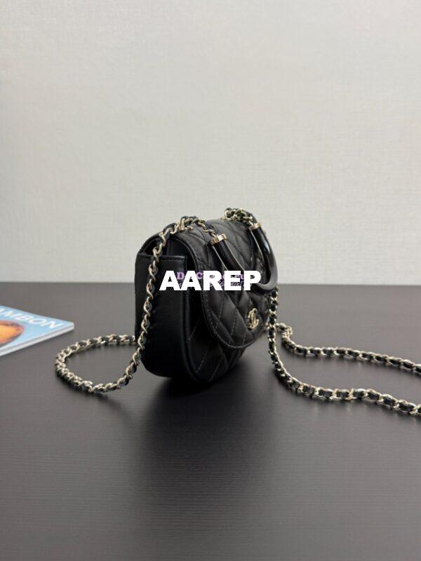 Replica Chanel 25P Enamel Handle Mini Half-Moon Bag in Shiny Lambskin AP4410 Black 7
