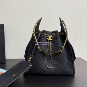 Replica Chanel 25C Large Bucket Bag in Washed Denim AS5311 Black