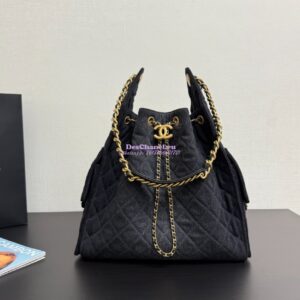 Replica Chanel 25C Large Bucket Bag in Washed Denim AS5311 Black 2