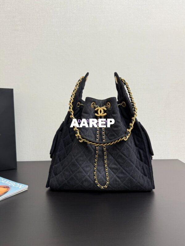 Replica Chanel 25C Large Bucket Bag in Washed Denim AS5311 Black 4